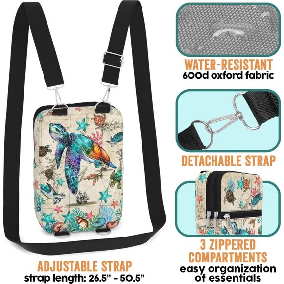 Sea Turtle Map Water-Resistant Canvas Crossbody Phone Bag with Adjustable Strap - Picture 3 of 8